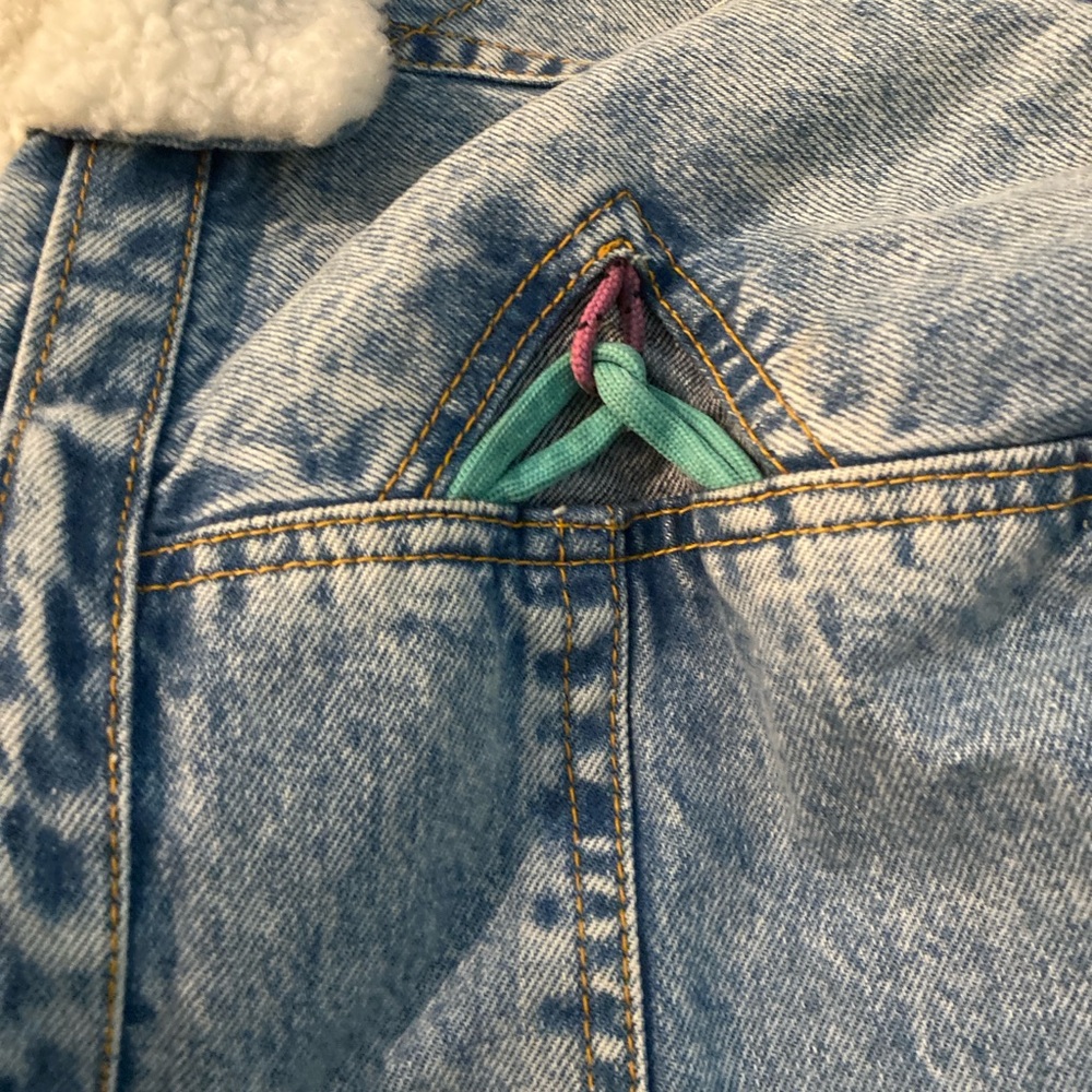 Levi's Vintage 80s denim sherpa jacket girls acid wash XL - Picture 3 of 7